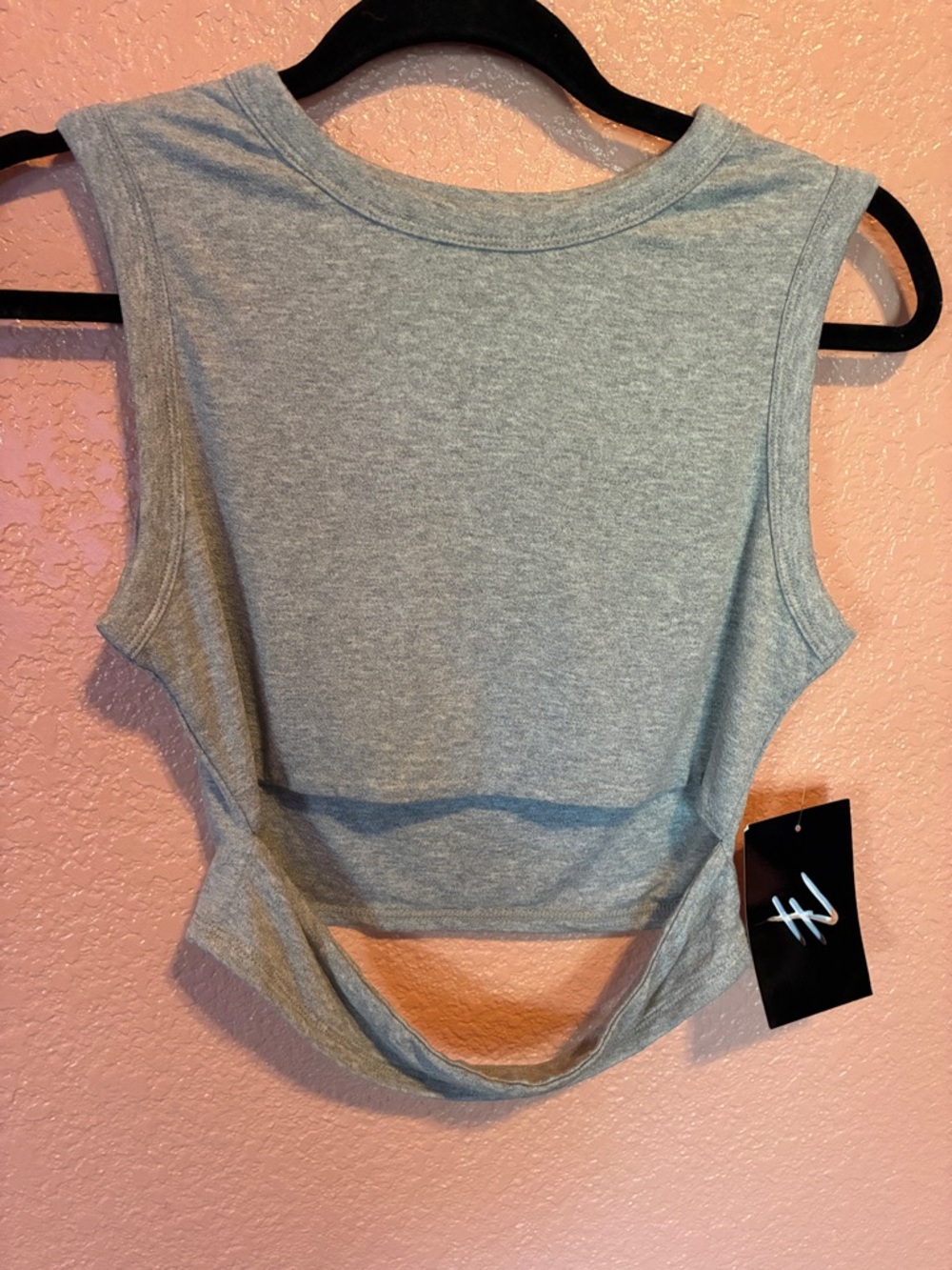 naked wardrobe Light Gray Sleeveless Crop Top with Cutout Back
